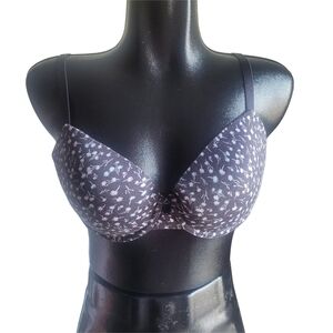 La Vie En Rose Black Floral Print Bra 38C